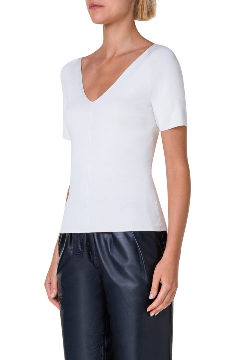 Akris Double V-Neck Short Sleeve Sweater, Alternate, color,
