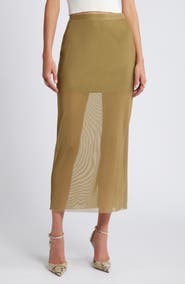 Open Edit Sheer Mesh Midi Skirt