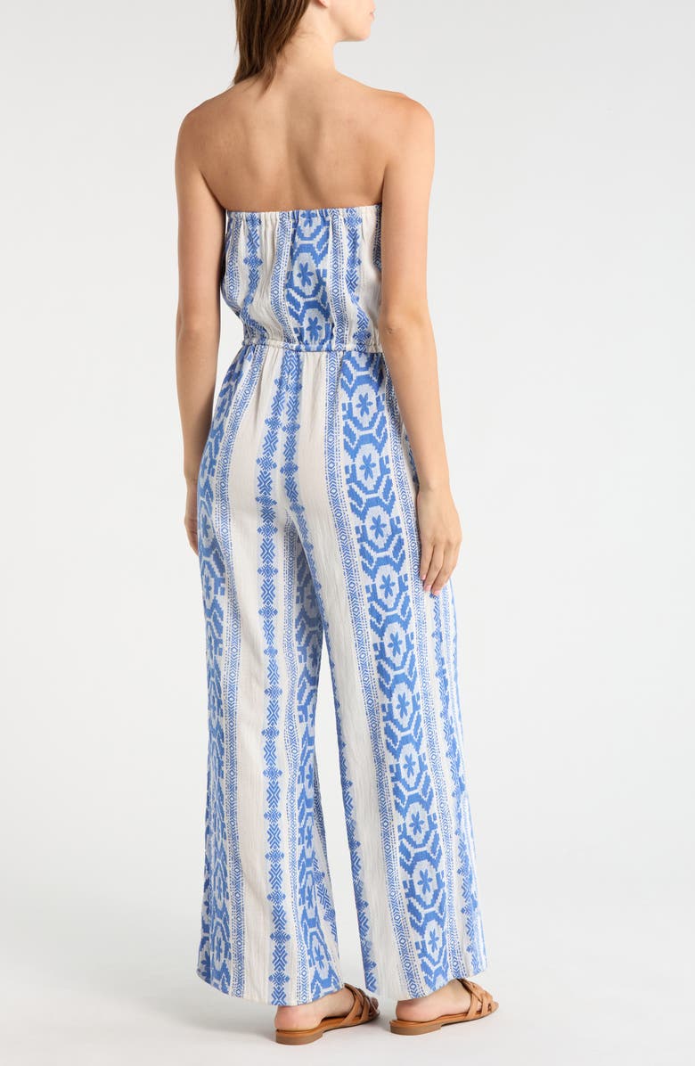 Elan Embroidered Strapless Cover-Up Jumpsuit, Alternate, color, Natural Blue