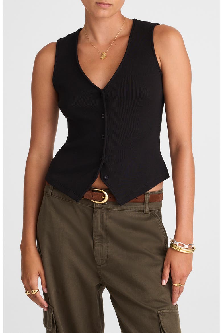 Rib V-Neck Vest, Main, color, JET BLACK