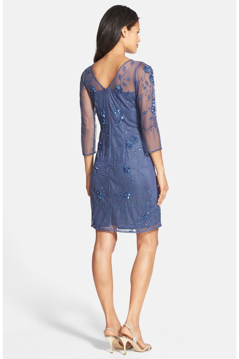 Embellished Illusion Yoke Mesh Dress, Alternate, color, MARLIN