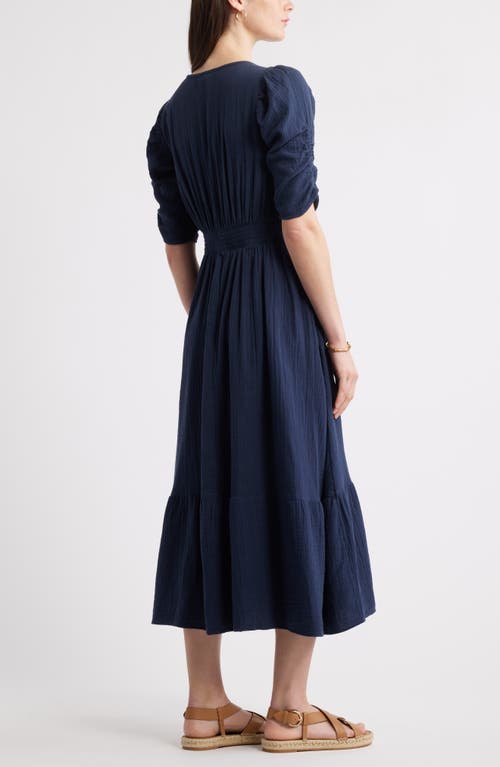 Caslon ® Puff Sleeve Ruffle Hem Gauze Maxi Dress In Blue