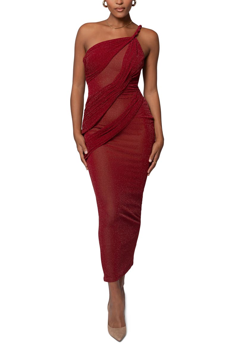 Alari One-Shoulder Sparkle Mesh Gown, Alternate, color, RED