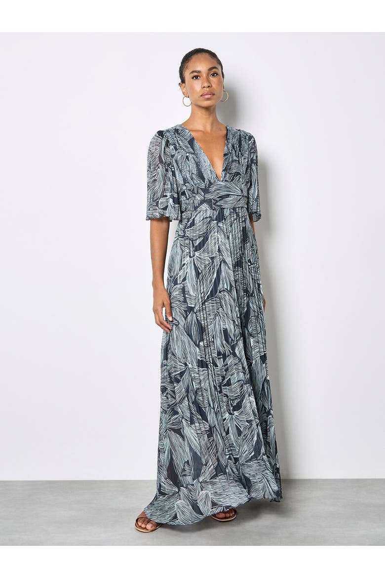 Floral Chiffon Pleat Maxi Dress, Main, color, Navy