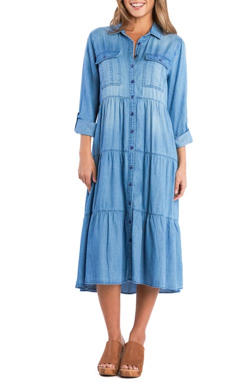 Billy T Dream Catching Long Sleeve Midi Shirtdress In Blue