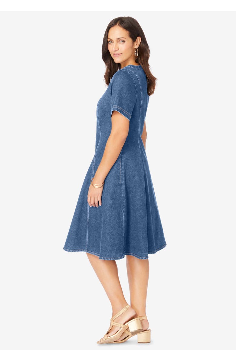 Jessica London Button Front Denim Dress, Alternate, color, White