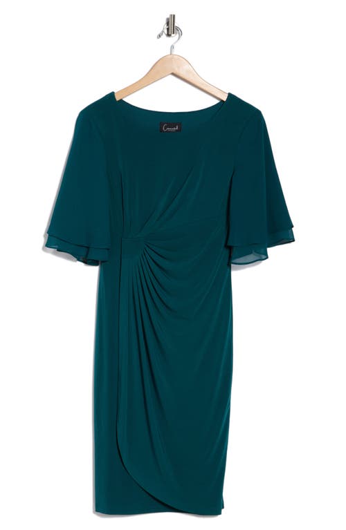 Connected Apparel Chiffon Sleeve Faux Wrap Dress In Blue