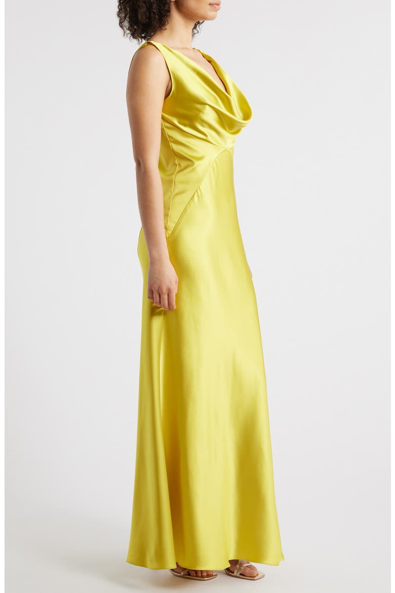 Draped Neck Satin Gown, Alternate, color, CITRON