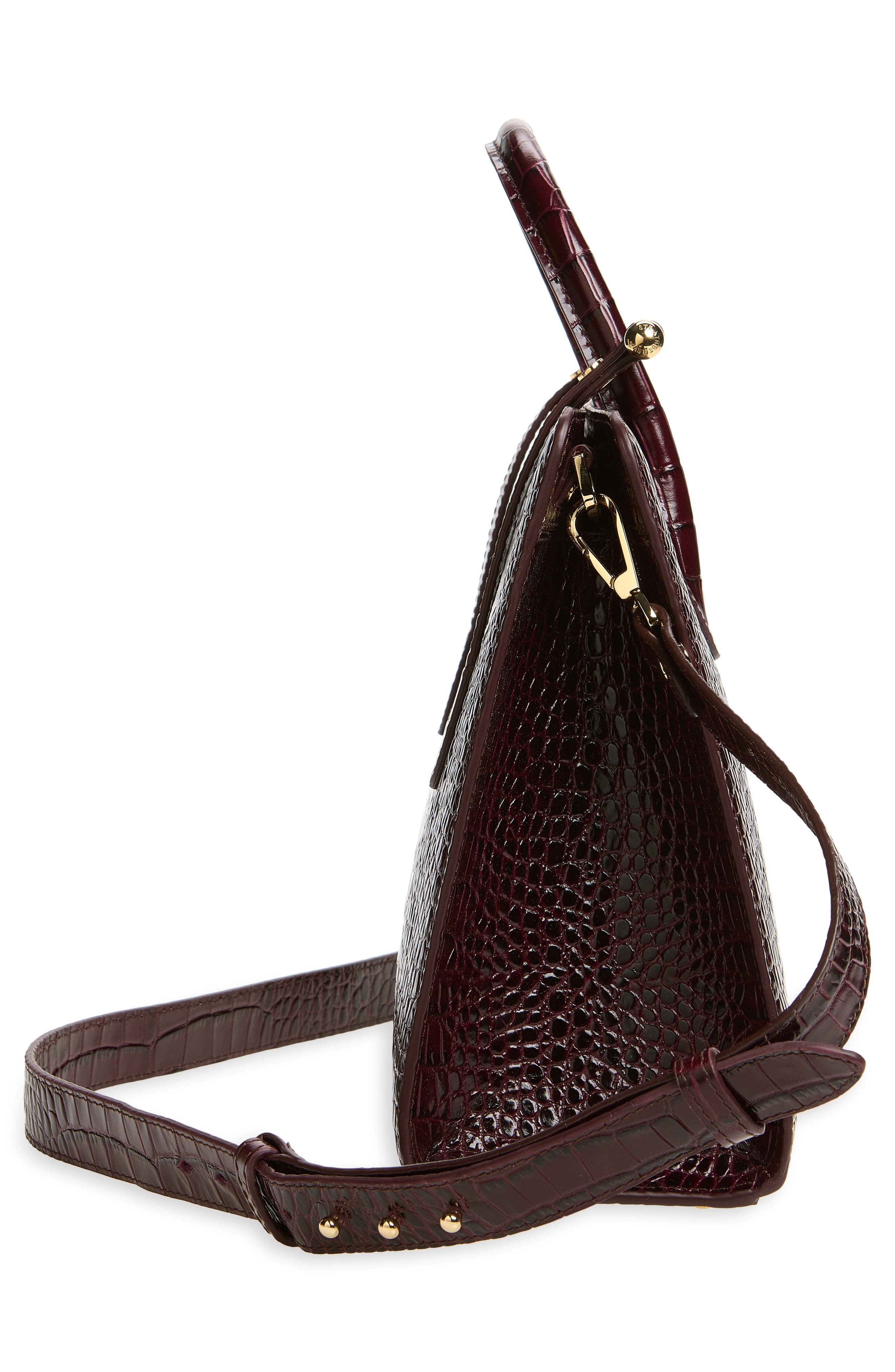 Midi Croc Embossed Leather Tote, Alternate, color, BURGUNDY