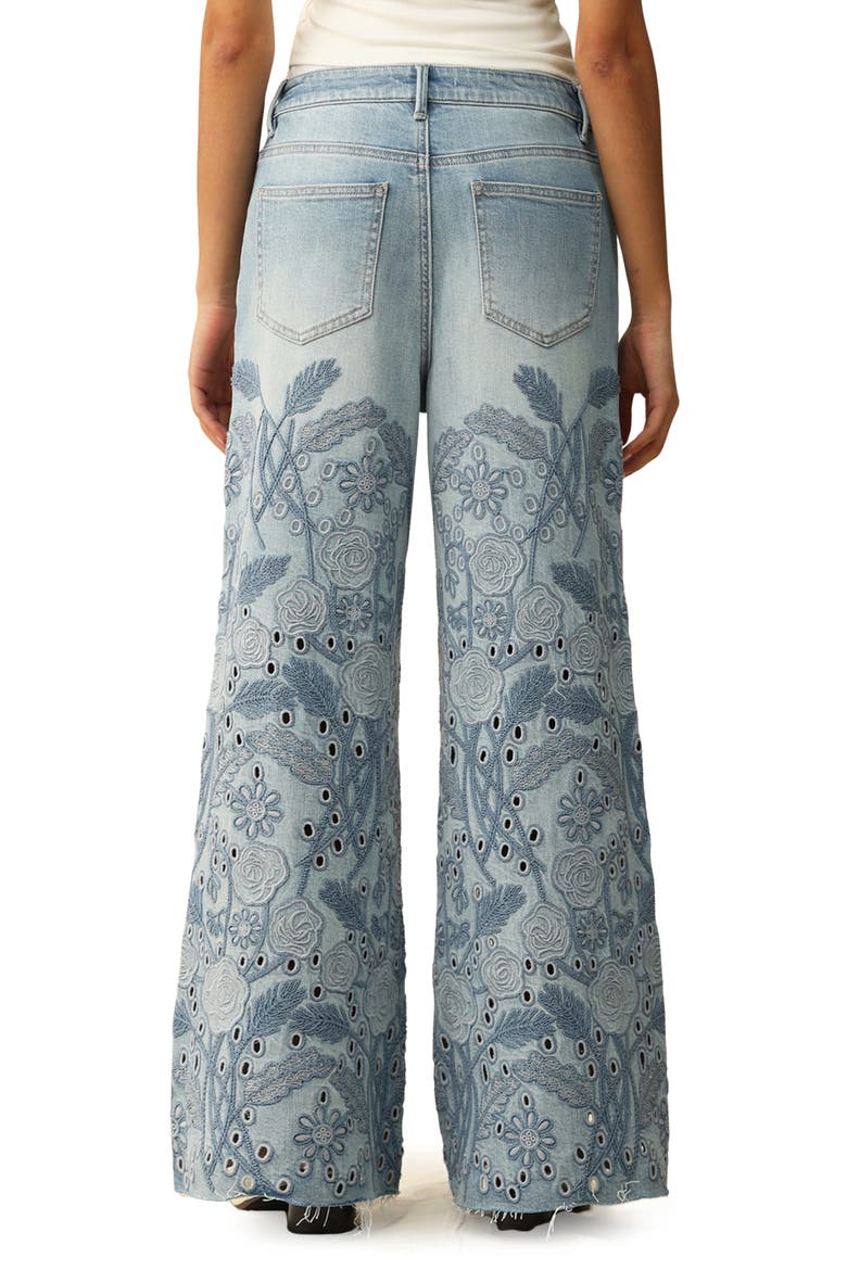 Embroidered High Waist Wide Leg Jeans, Alternate, color, MEDIUM BLUE