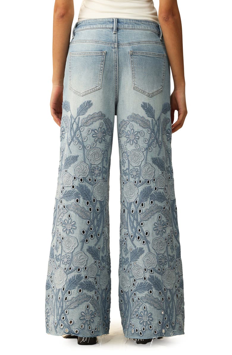 Bayeas Embroidered High Waist Wide Leg Jeans, Alternate, color, Medium Blue