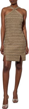 Ming Wang Metallic Tweed Halter Dress