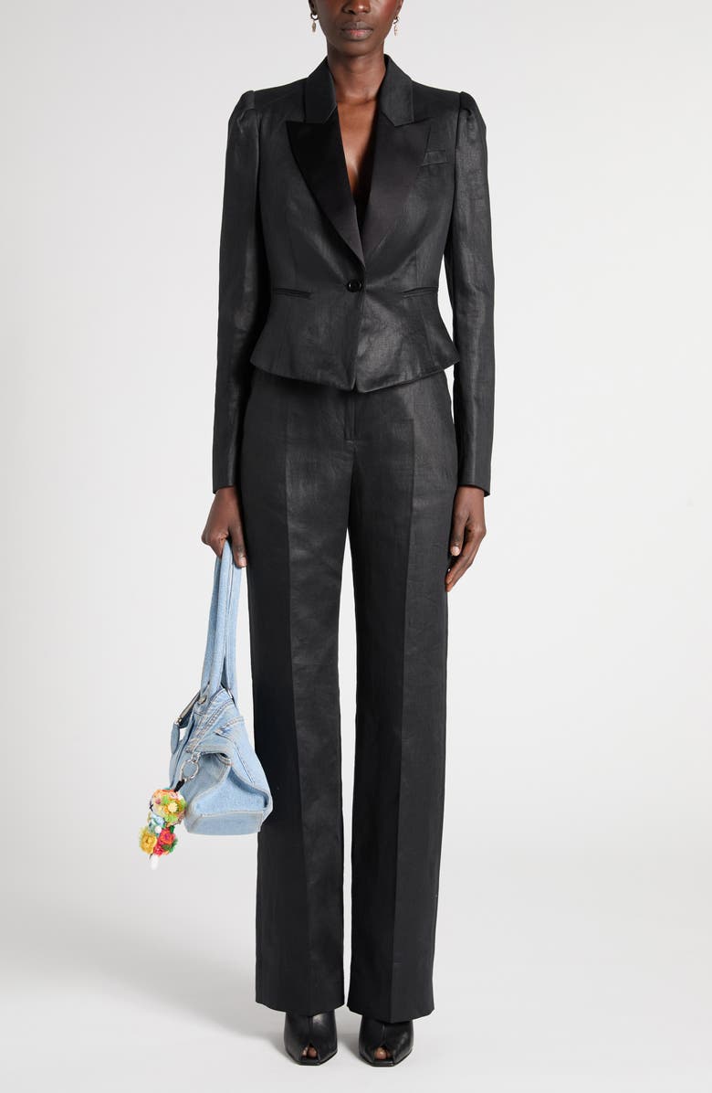 McQueen Straight Leg Linen Trousers, Alternate, color, Black