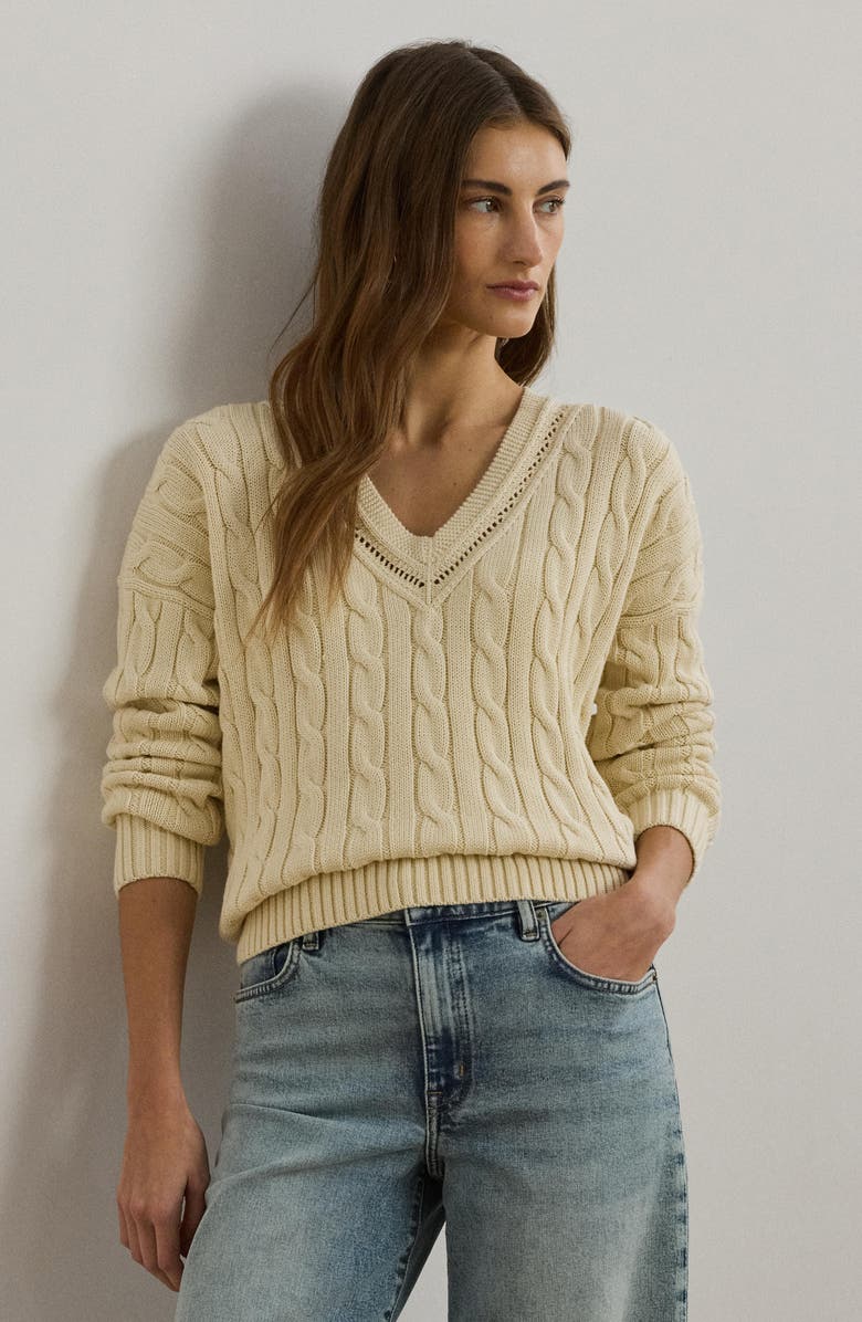 Lauren Ralph Lauren Pointelle & Cable Knit Cricket Sweater, Alternate, color,