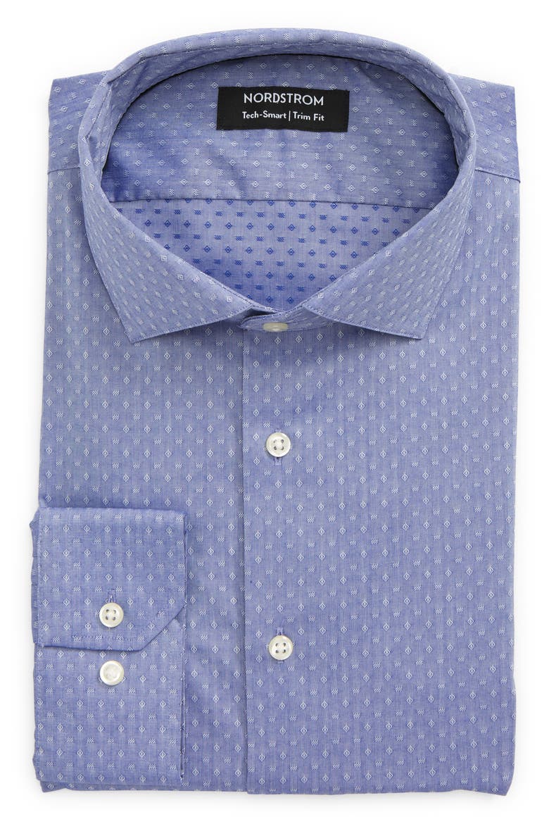 Tech-Smart Trim Fit Performance Dress Shirt, Alternate, color, NAVY PINPOINT DOBBYS