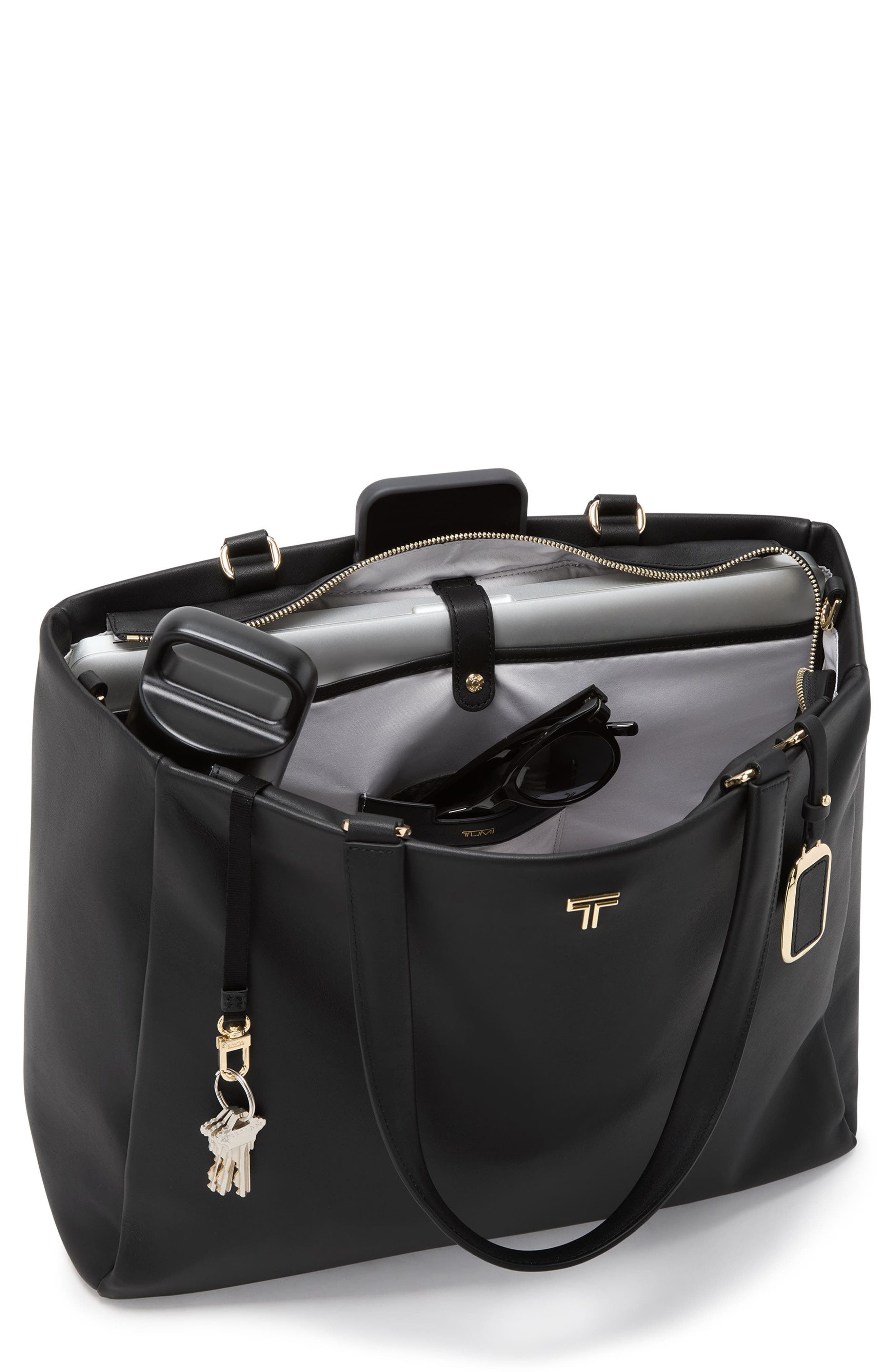 TUMI Vail North/South Leather Tote, Alternate, color, Black/ Light Gold