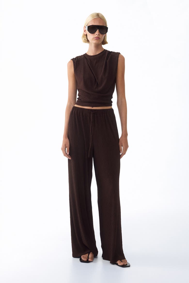 Crinkled Drawstring Pants, Main, color, Dark brown