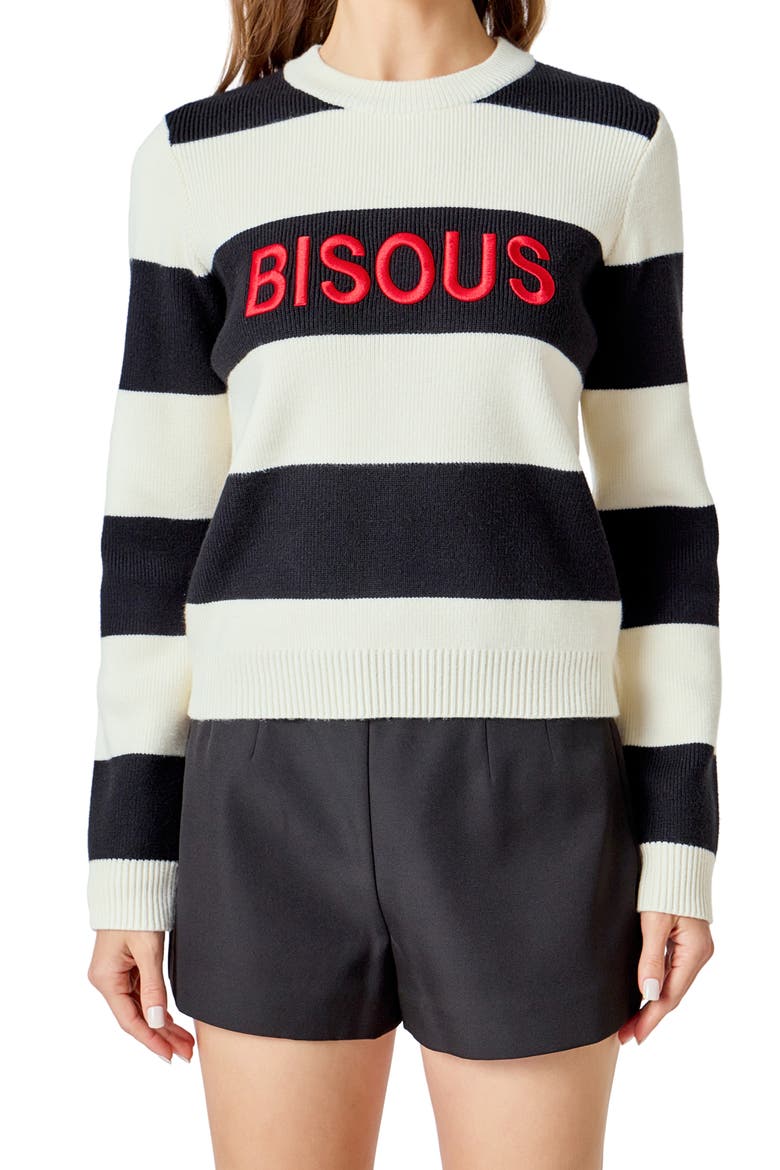 Bisous Stripe Sweater, Main, color, BLACK/ CREAM