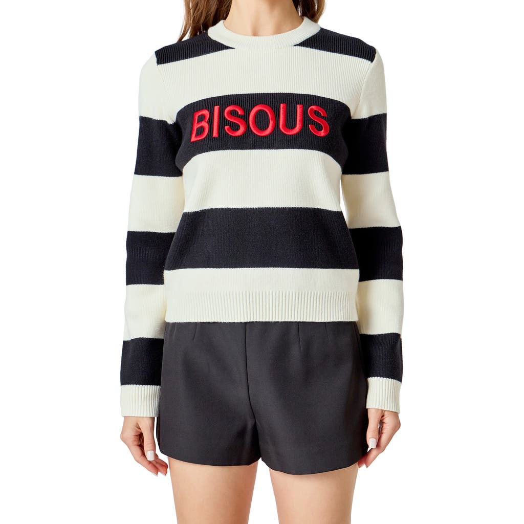 Endless Rose Bisous Stripe Sweater In Black
