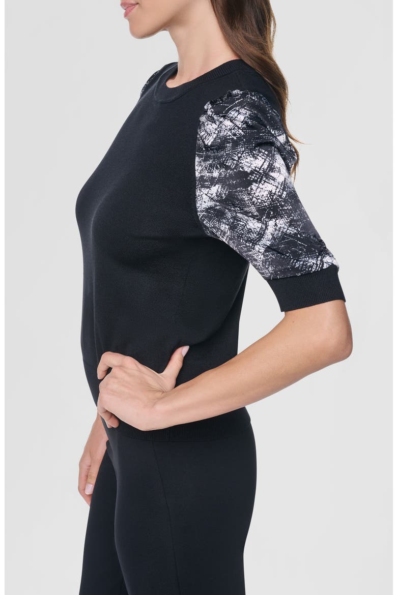 Print Twist Sleeve Mixed Media Sweater, Alternate, color, BLACK/ REFRACTED