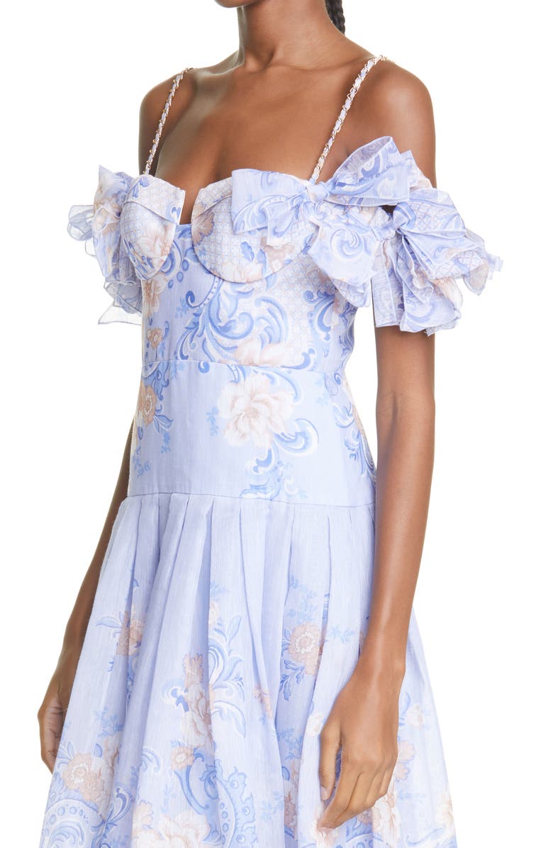 Zimmermann Postcard Off the Shoulder Silk Blend Midi Dress, Alternate, color, 