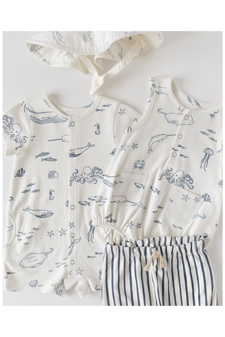 Print Short Sleeve Organic Cotton Romper, Alternate, color, LIFE AQUATIC
