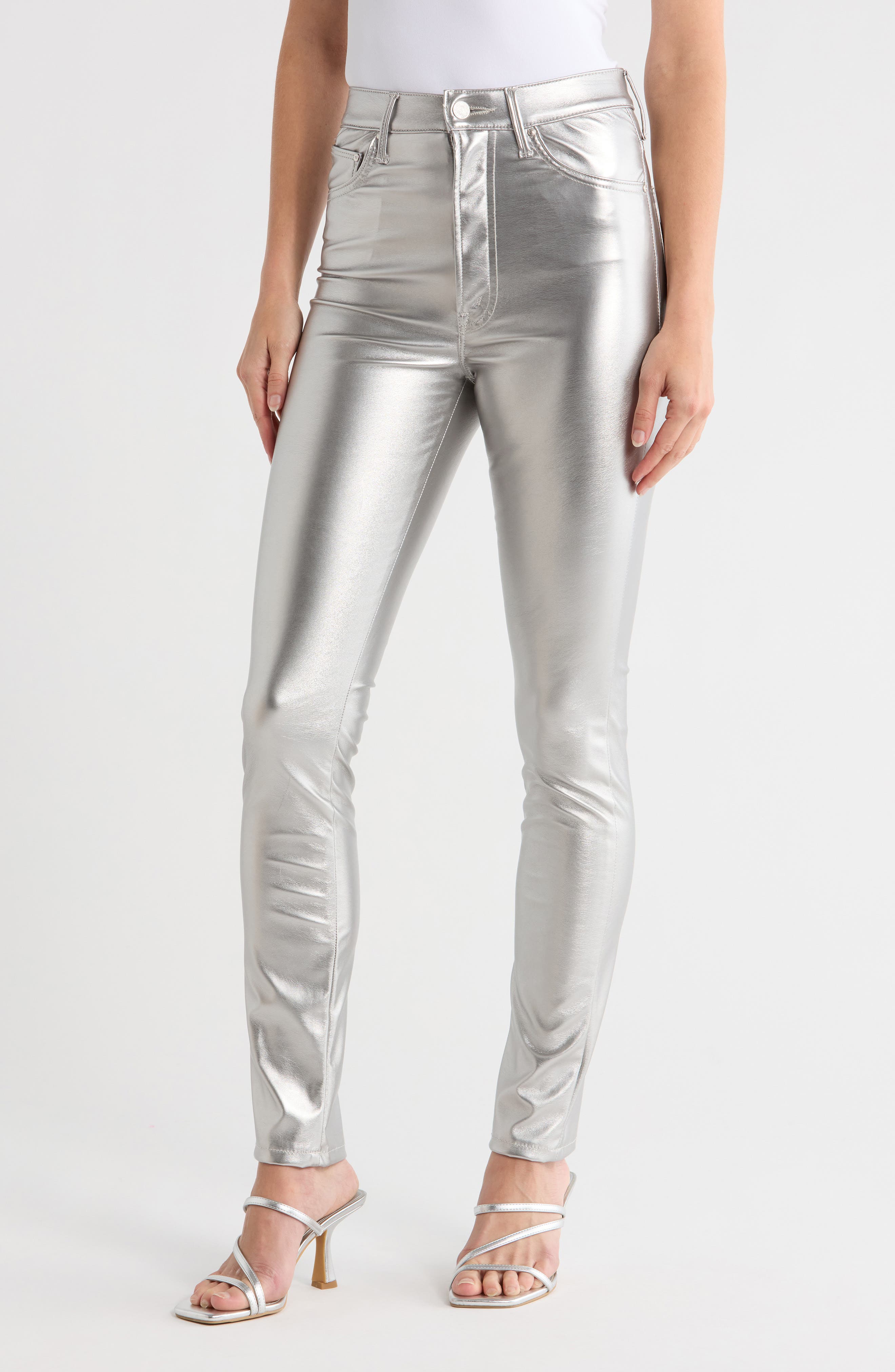 MOTHER High Waist Rail Skimp Metallic Faux Leather Pants