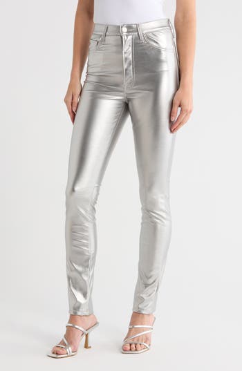 Mother The High Waisted Rail Skimp Jeans In Metallic