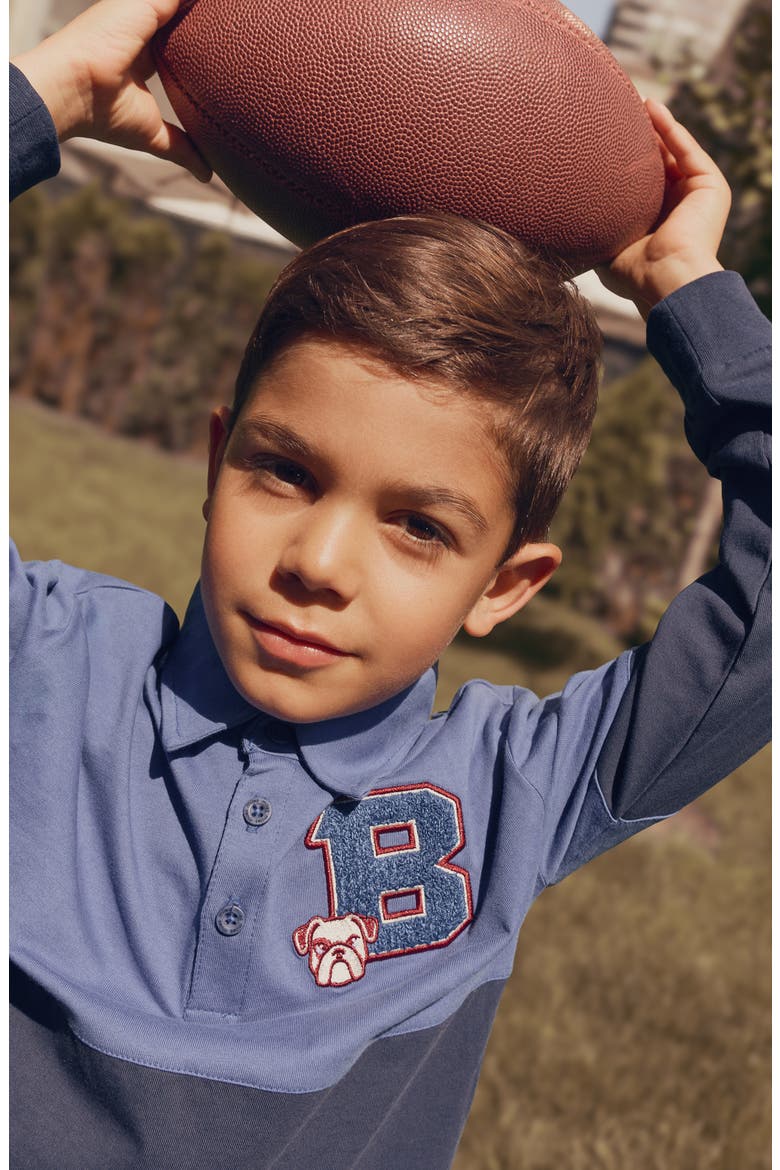 Kids' Long Sleeve Colorblocked Cotton Polo Top, Alternate, color, BLUE