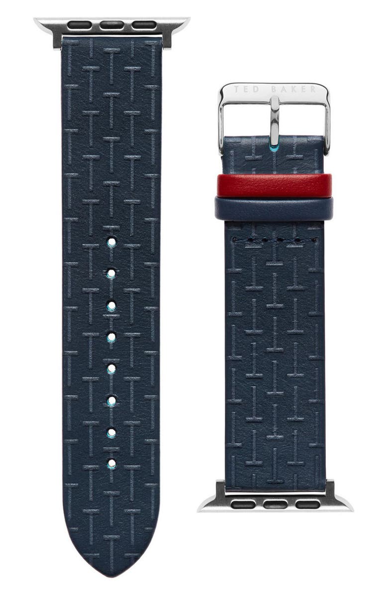 Ted Baker Embossed Leather 22mm Apple Watch<sup>®</sup> Watchband, Main, color,