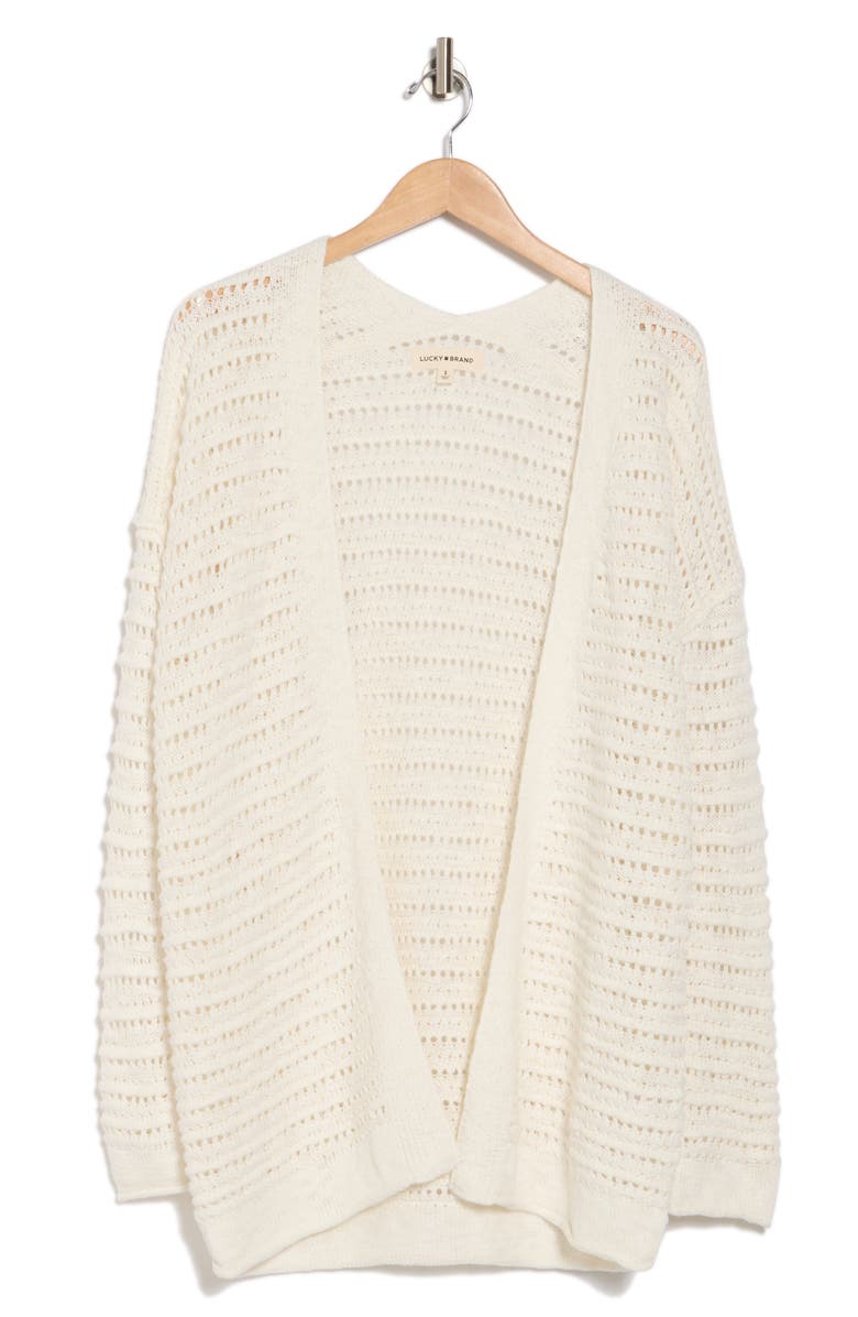 Lucky Brand Textured Cotton Blend Long Cardigan, Alternate, color, Tofu