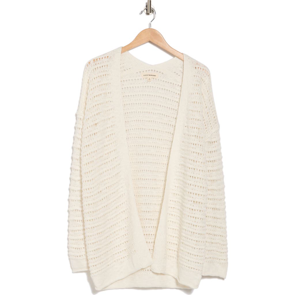 Lucky Brand Textured Cotton Blend Long Cardigan In White