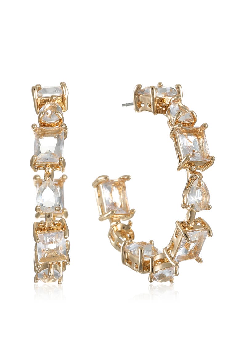 Baguette Crystal Hoop Earrings, Main, color, GOLD