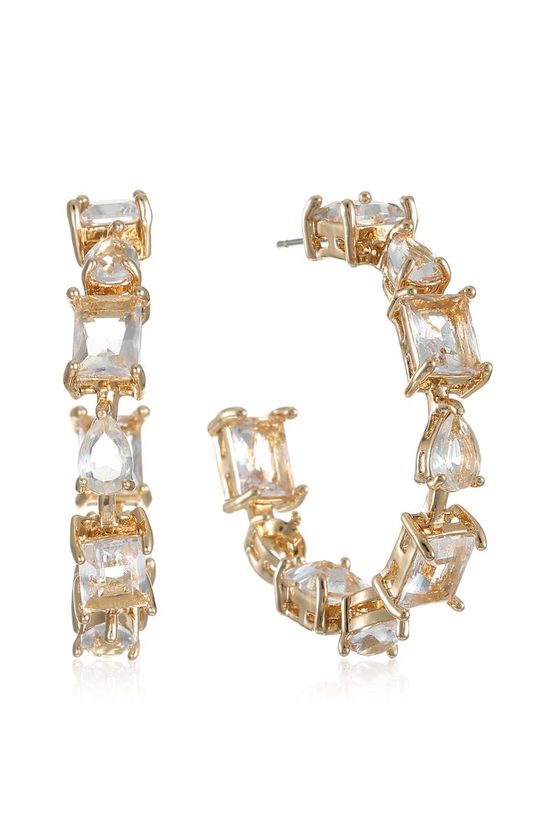 Ettika Baguette Crystal Hoop Earrings, Main, color, Gold