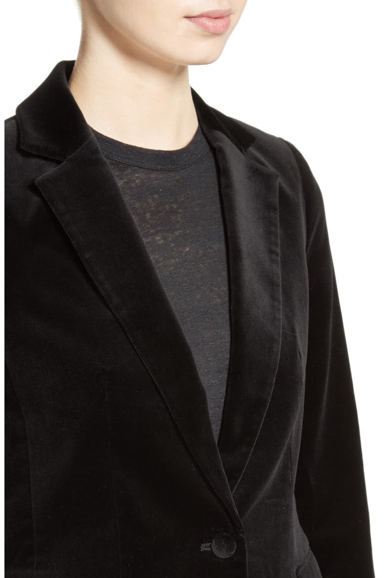 Stretch Velvet Blazer, Alternate, color, BLACK