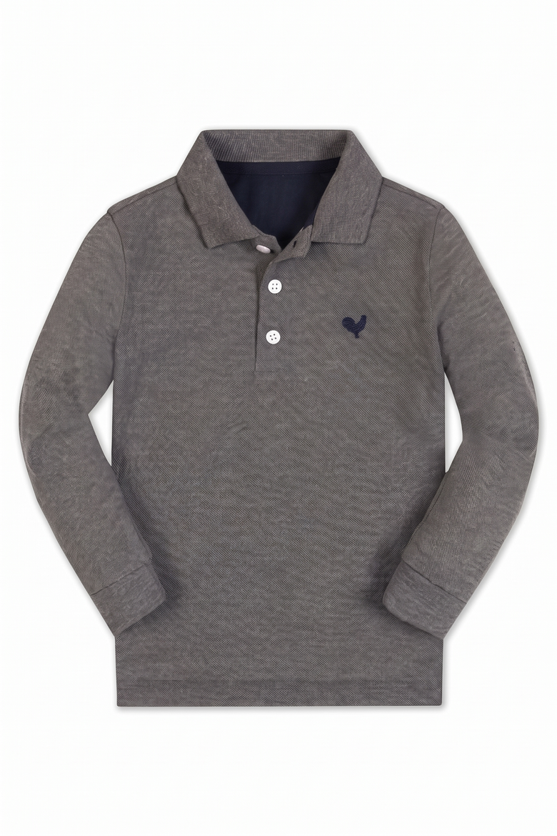 Kids' Organic Cotton Long Sleeve Pique Polo, Main, color, Dark Gray Heather