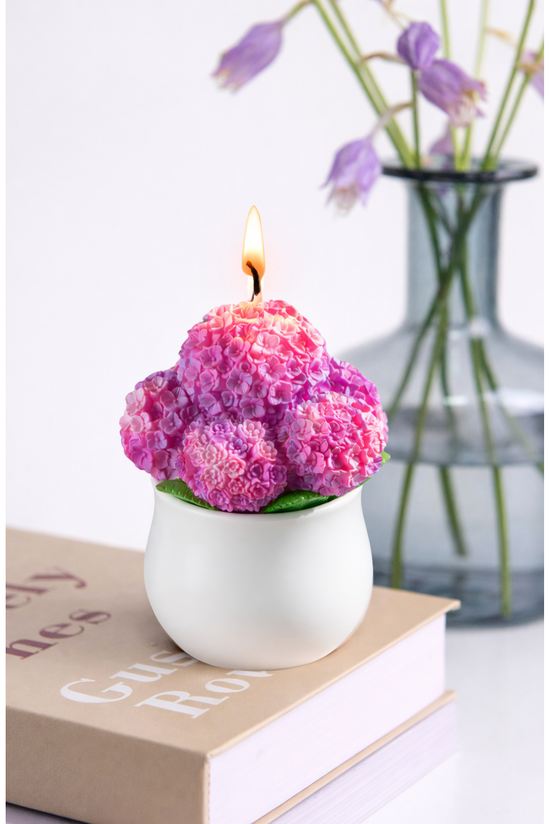 Hydrangea Flower Candle, Alternate, color, Rose Red