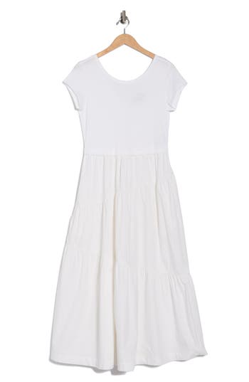 Hugo Boss Boss Orange Tiered T-shirt Midi Dress In White