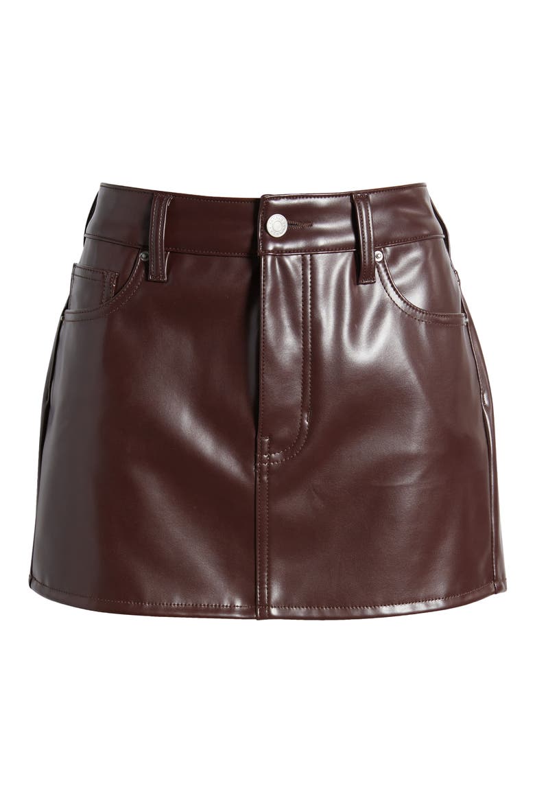 5-Pocket Faux Leather Miniskirt, Alternate, color, BRANDI BROWN