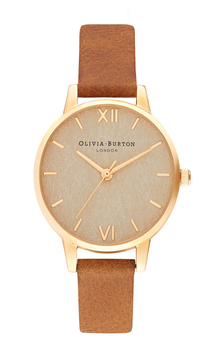 Olivia Burton Woven Dial Leather Strap Watch, 30mm, Main, color, 