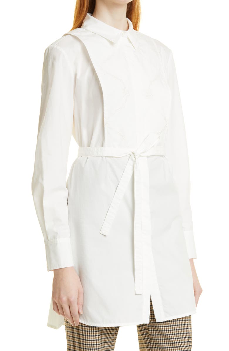 Rebecca Taylor Embroidered Cotton Bib Blouse, Alternate, color, Snow