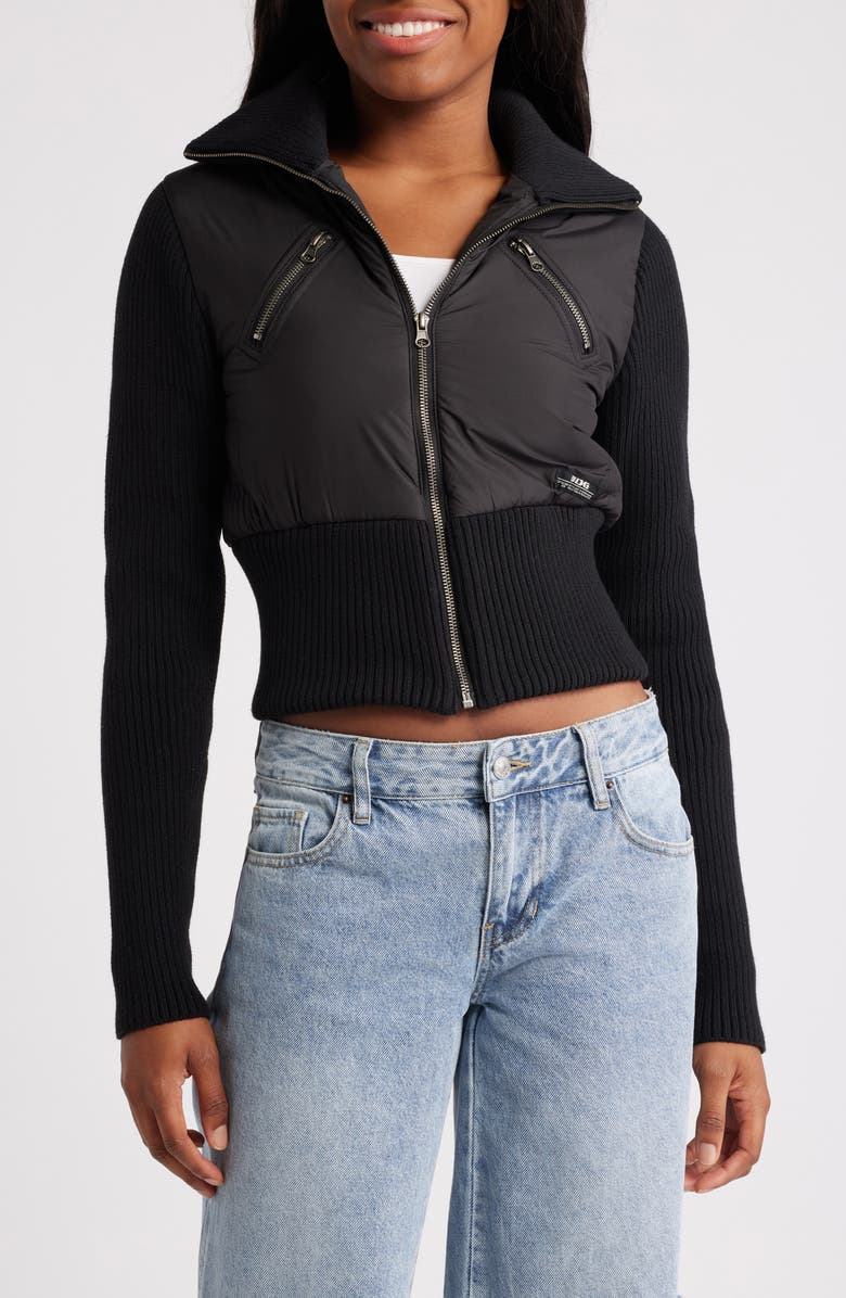 BDG Urban Outfitters Shrunken Mixed Media Jacket, Alternate, color, Black