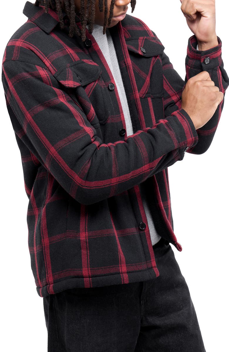 XRAY Faux Shearling Lined Flannel Shirt Jacket, Alternate, color, Black/ Burgundy