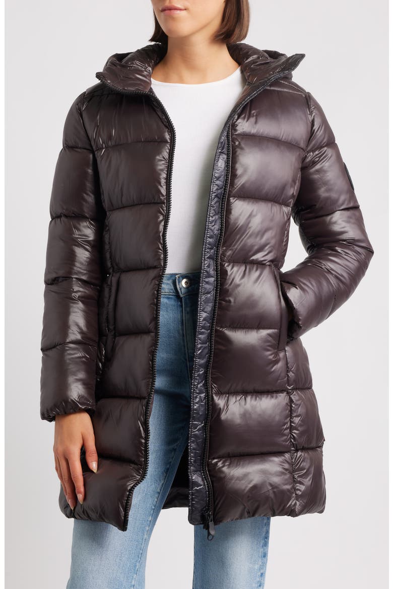 Ines Water Repellent Longline Hooded Puffer Jacket, Alternate, color, BROWN BLACK