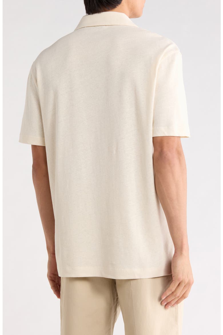 Ponti Johnny Collar Cotton & Linen Blend Knit Polo, Alternate, color, OFF WHITE