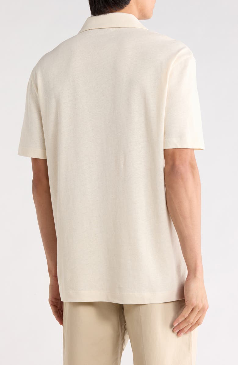 BOSS Ponti Johnny Collar Cotton & Linen Blend Knit Polo, Alternate, color, Off White