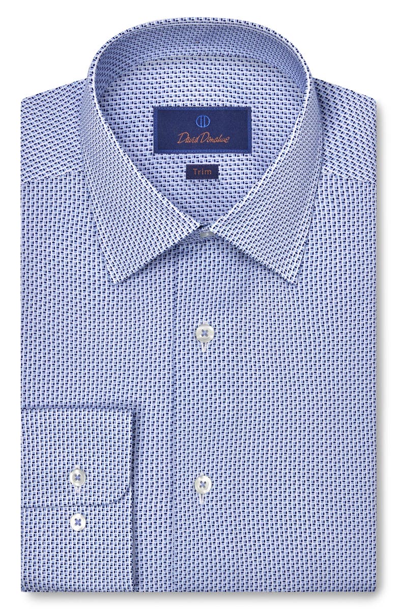 David Donahue Trim Fit Geometric Print Supima<sup>®</sup> Cotton Dress Shirt, Main, color,