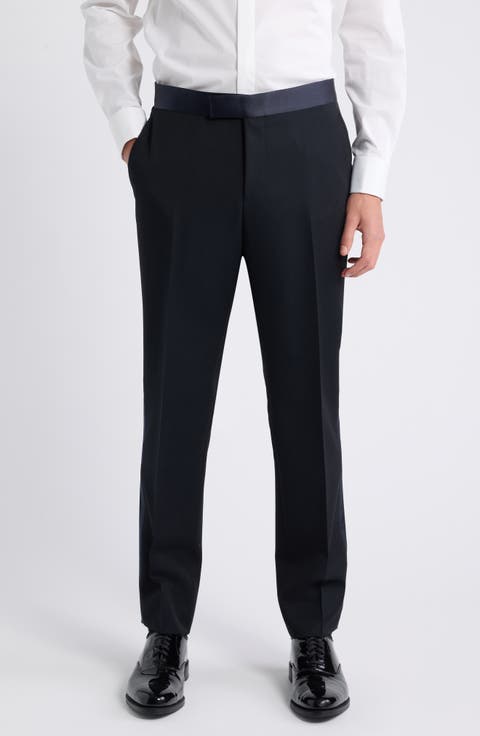 Genius Flat Front Virgin Wool Tuxedo Pants