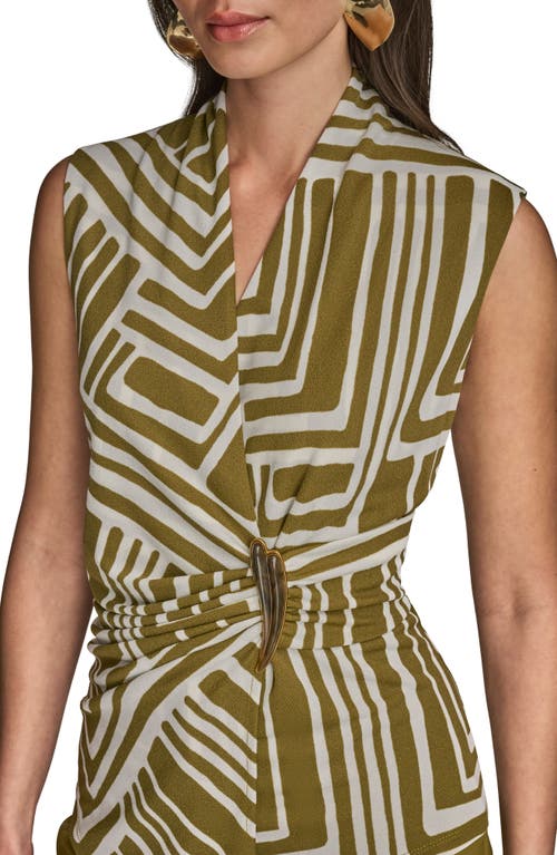 Donna Karan New York Crepe Faux Wrap Sleeveless Top In Green