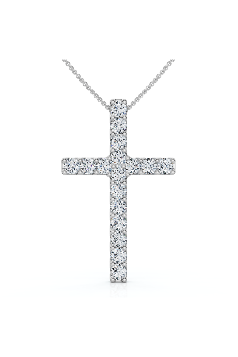 1Ct Diamond Cross Pendant 1 1/4" Tall Womens 14k Gold 18" Necklace Lab Grown, Main, color, 14k White Gold